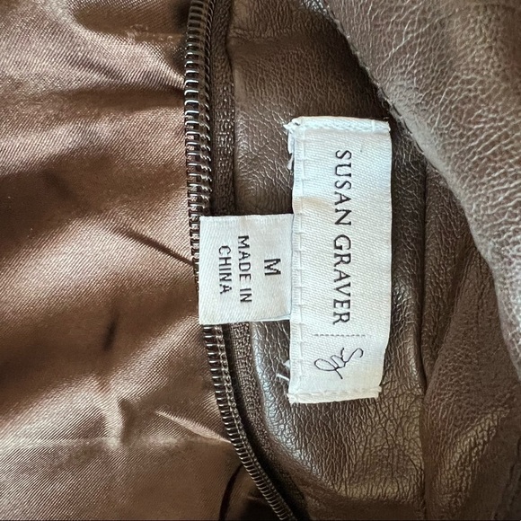 susan Graver Women’s Brown Faux Leather Jacket Size Medium - Picture 9 of 9